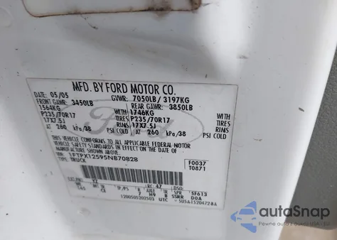 2005 Ford F-150 Lariat/Xl/Xlt из США, поврежденный, VIN 1FTPX12595NB70828